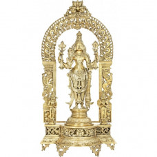 कांस्यलोहः महाविष्णुः (हनुमगरुडप्रभावलीसहितम्) [Bronze Maha vishnu with Amazingly Elaborated Prabhavali And Hanuman - Garuda]